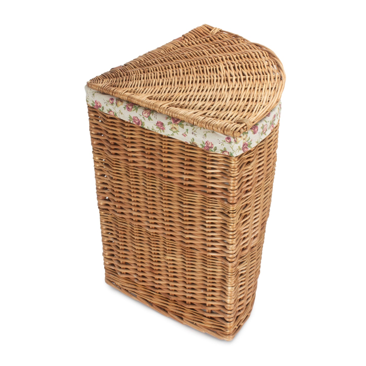 Light Steamed Willow Corner Linen Basket with Garden Rose Lining - Large