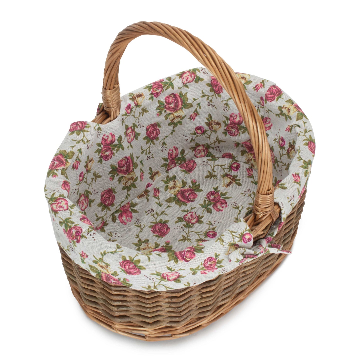 Oval Unpeeled Willow Shopper Basket with Garden Rose Lining - Size 2 Medium