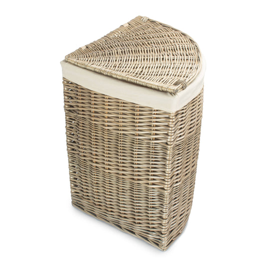 Antique Wash Willow Large Corner Linen Basket with White Lining