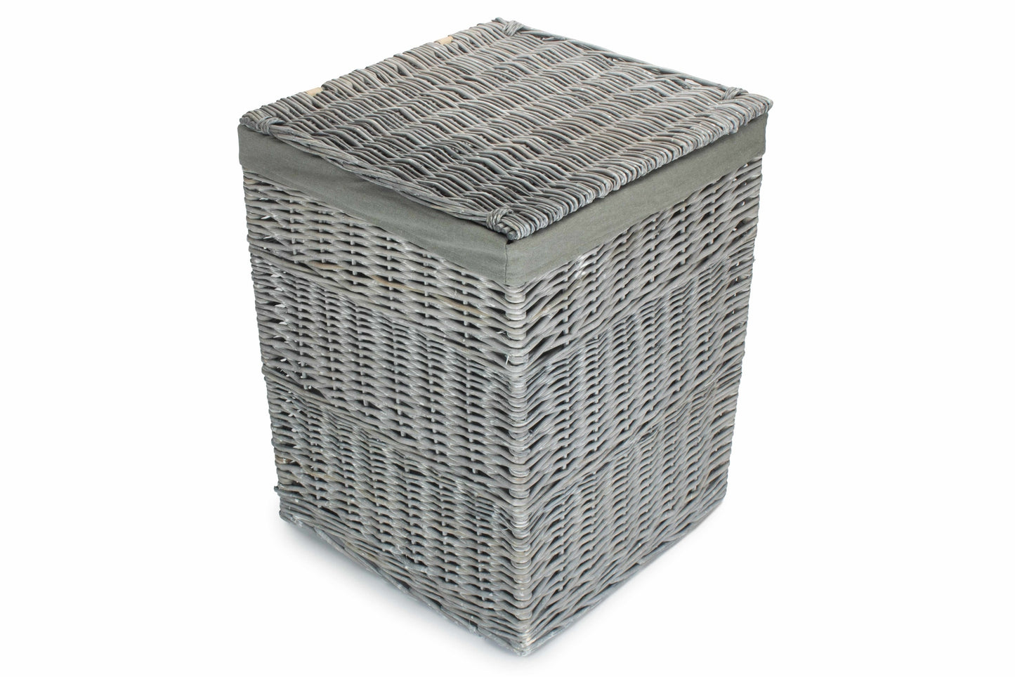 Grey Wash Willow Square Laundry Basket with Grey Sage Lining - Large