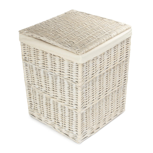 White Wash Willow Square Laundry Hamper with White Lining - Large