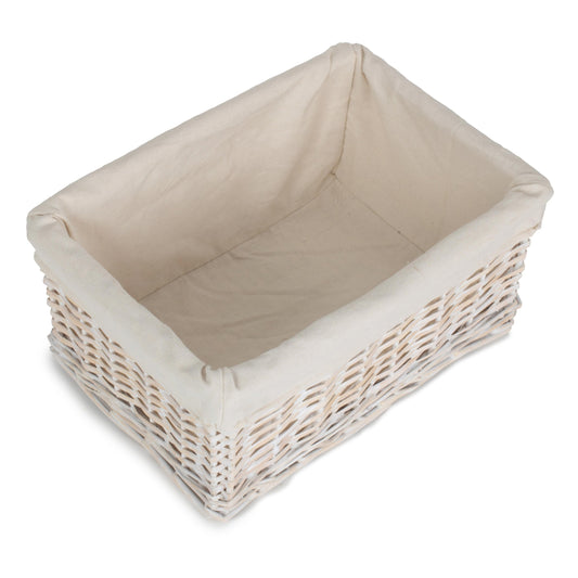 Medium White Wash Wicker Storage Basket with White Lining