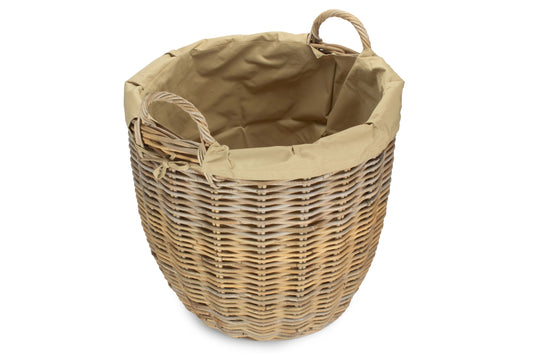 Tall Round Kubu Rattan Log Basket with Cordura Lining - Large