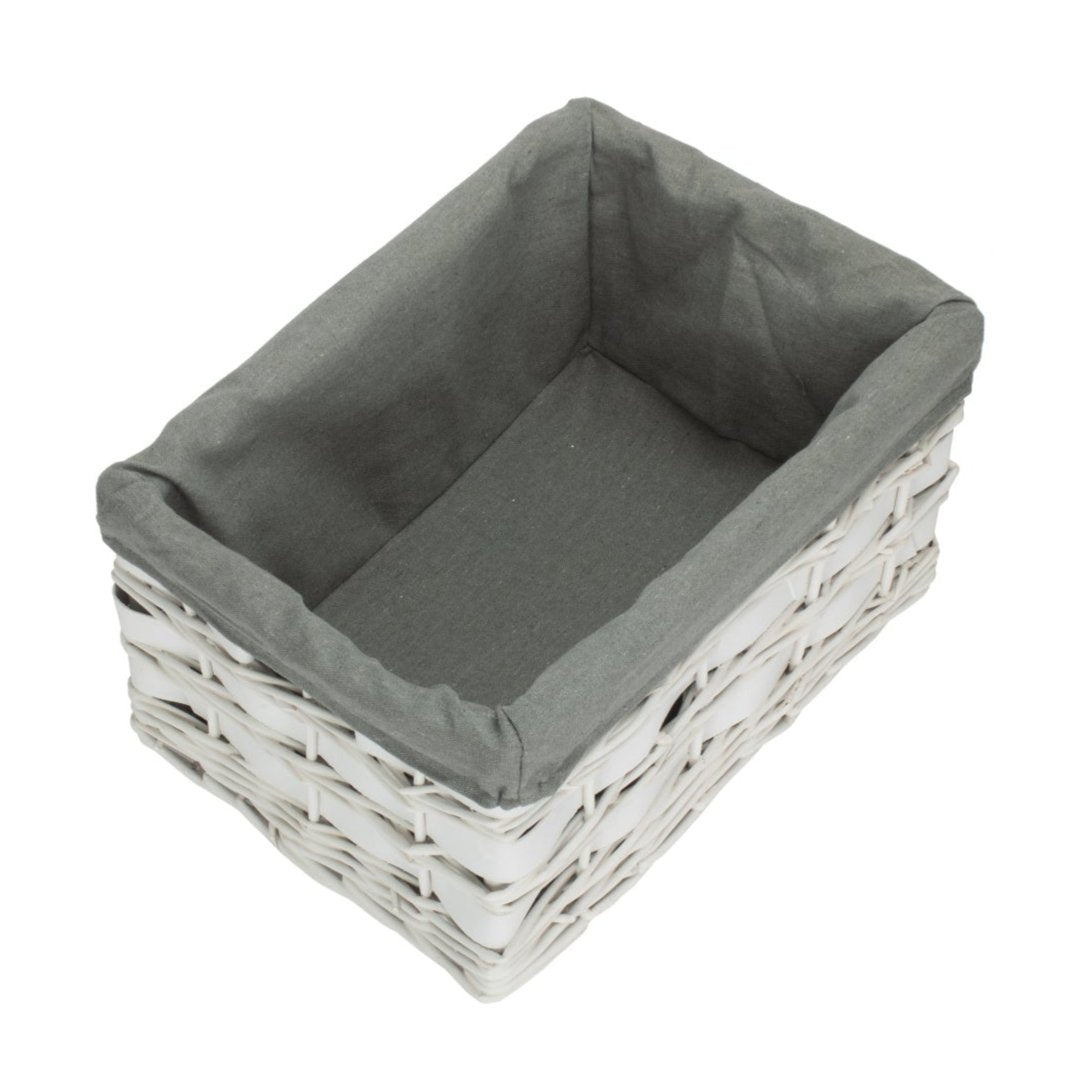 Medium White Scandi Storage Basket with Grey Sage Lining
