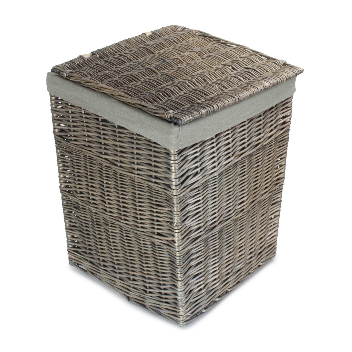 Antique Wash Willow Large Square Laundry Basket with Grey Sage Lining
