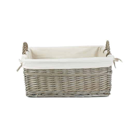 Medium Shallow Antique Wash Storage Basket with White Lining