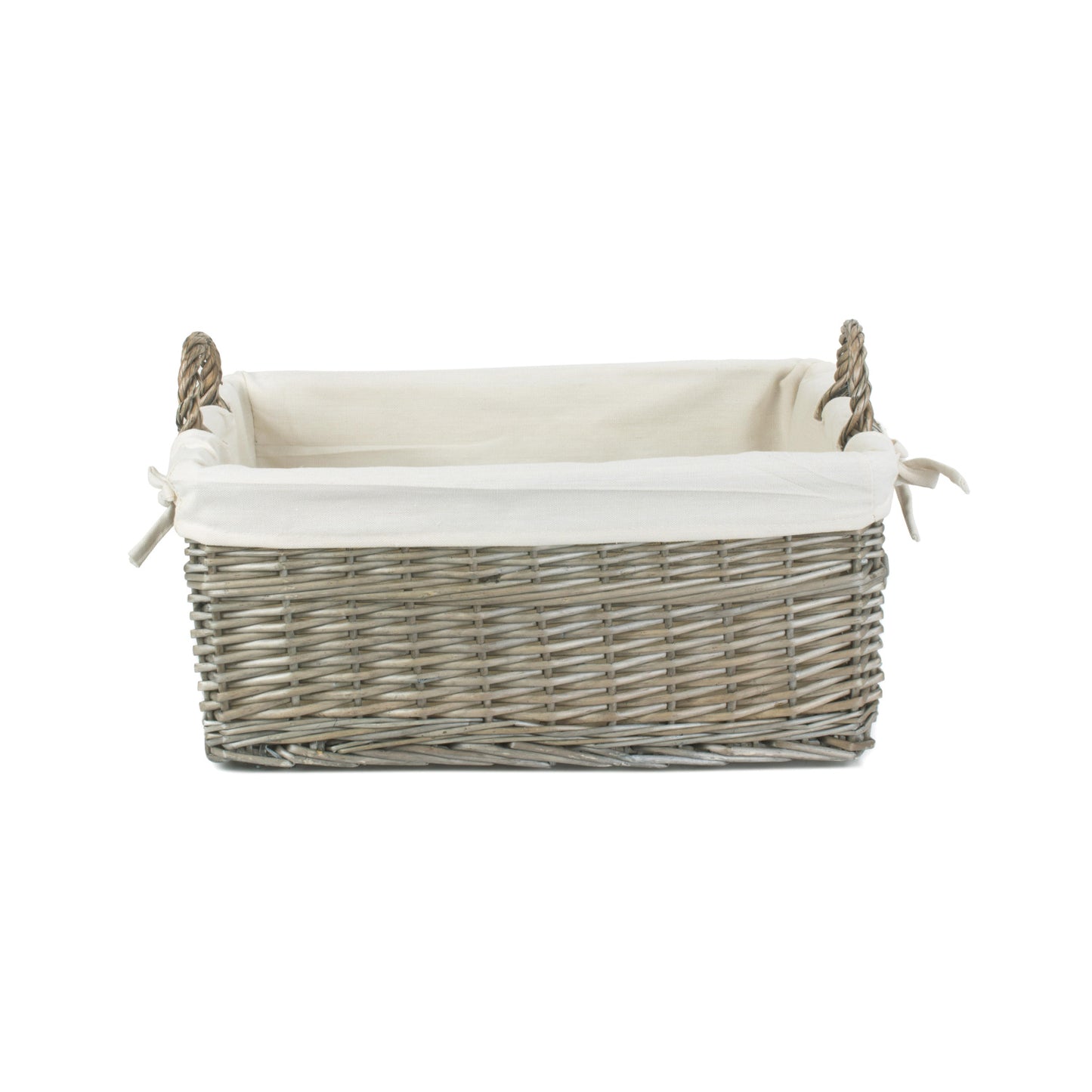 Medium Shallow Antique Wash Storage Basket with White Lining
