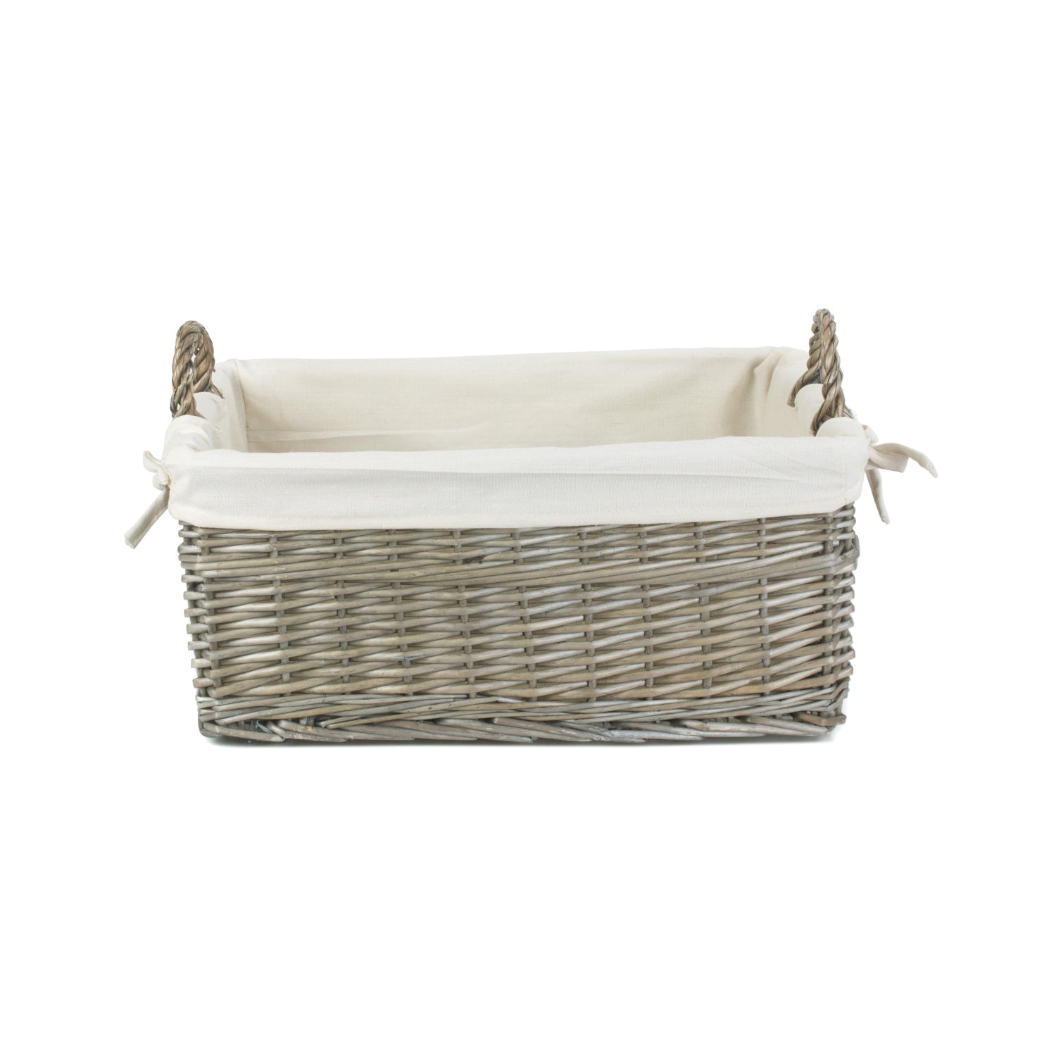 Medium Shallow Antique Wash Storage Basket with White Lining