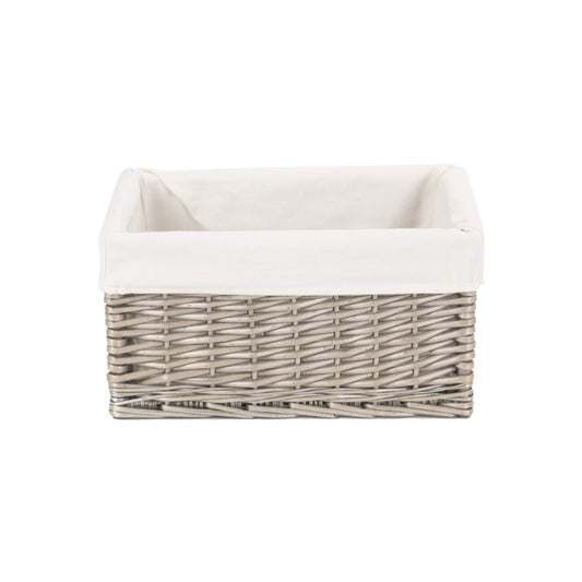 Medium Antique Wash Willow Storage Basket with White Lining