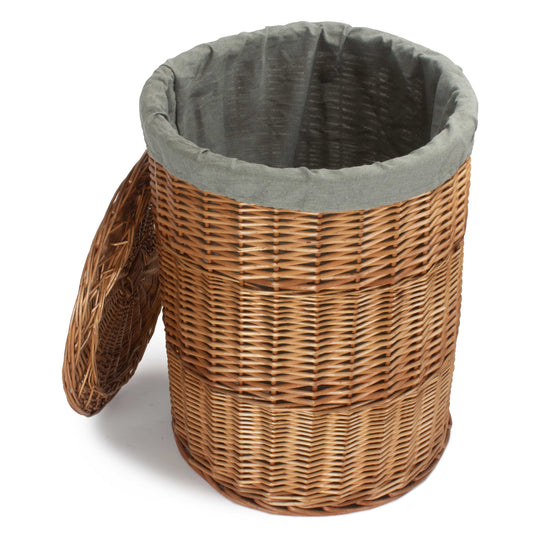 Light Steamed WIllow Round Linen Basket with Grey Sage Lining - Large