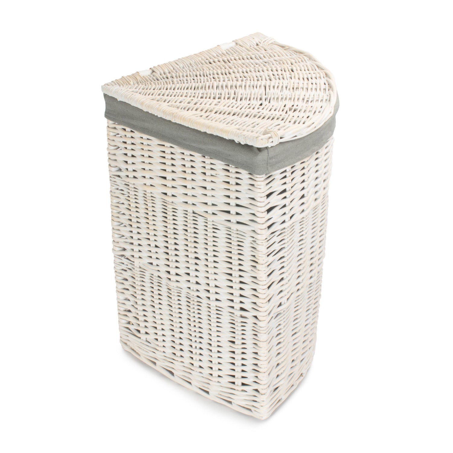 White Wash Willow Corner Laundry Hamper with Grey Sage Lining - Large