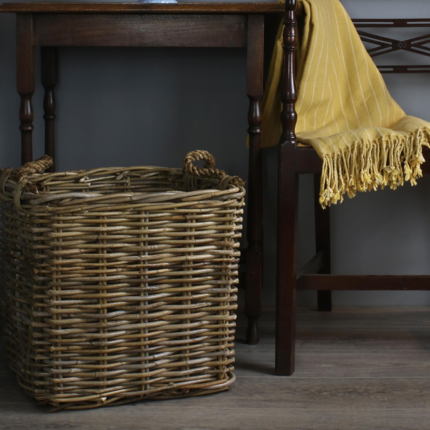 Medium Square Grey Rattan Log Basket