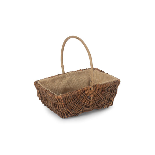 Medium Rectangular Unpeeled Willow Garden Trug With Hessian Lining