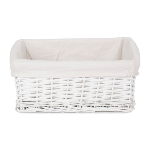 Medium White Wicker Storage Basket with White Lining