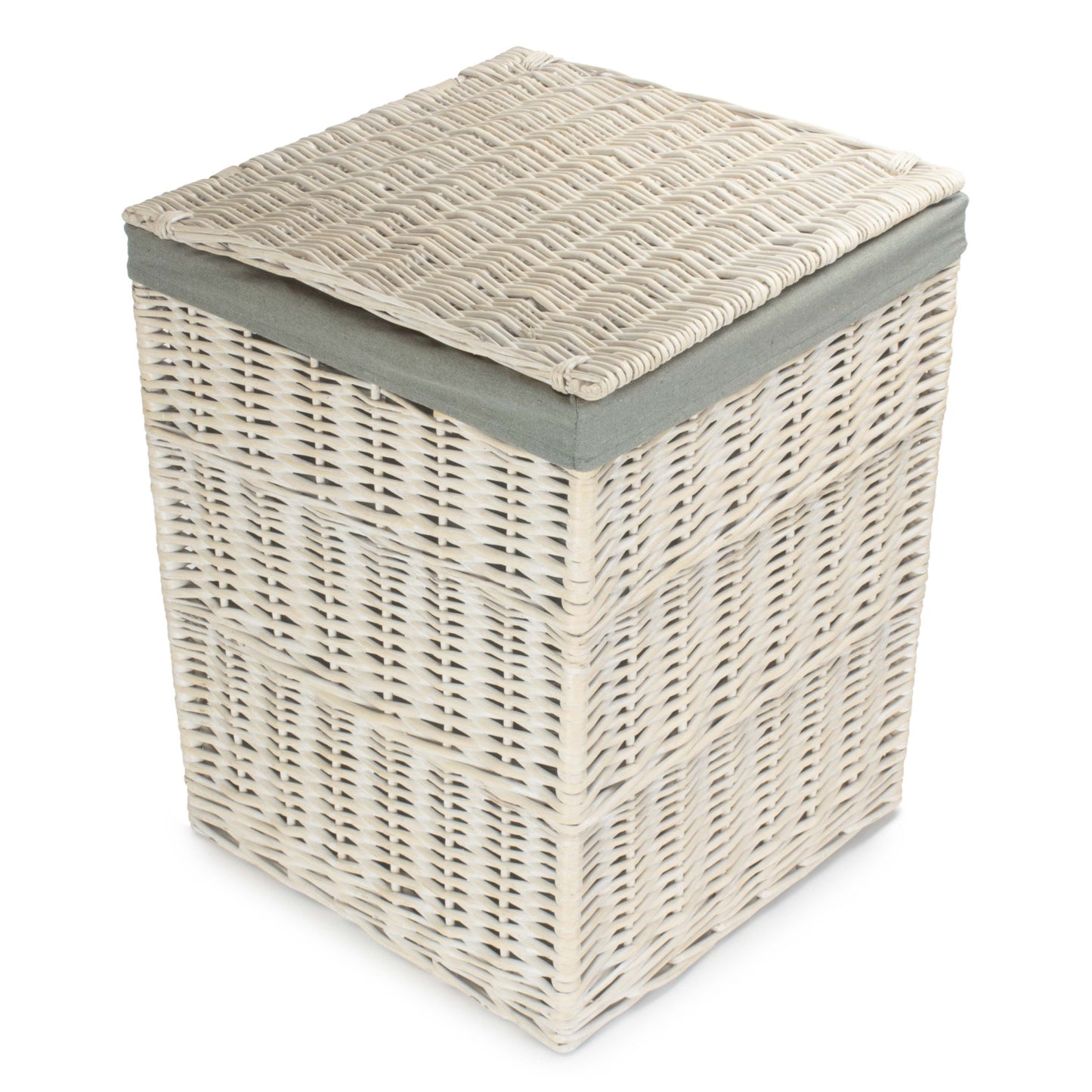 Square White Wash Laundry Hamper with Grey Sage Lining - Large