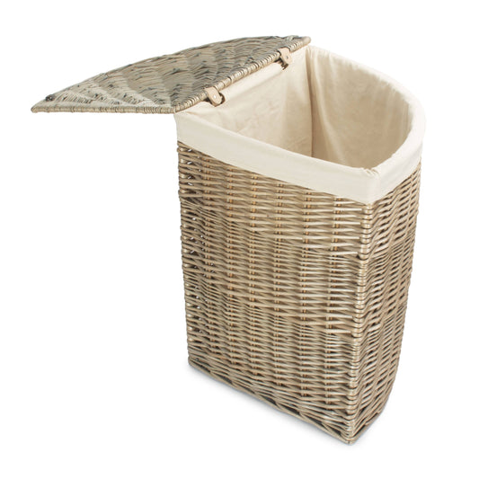 Antique Wash Willow Large Corner Linen Basket with White Lining