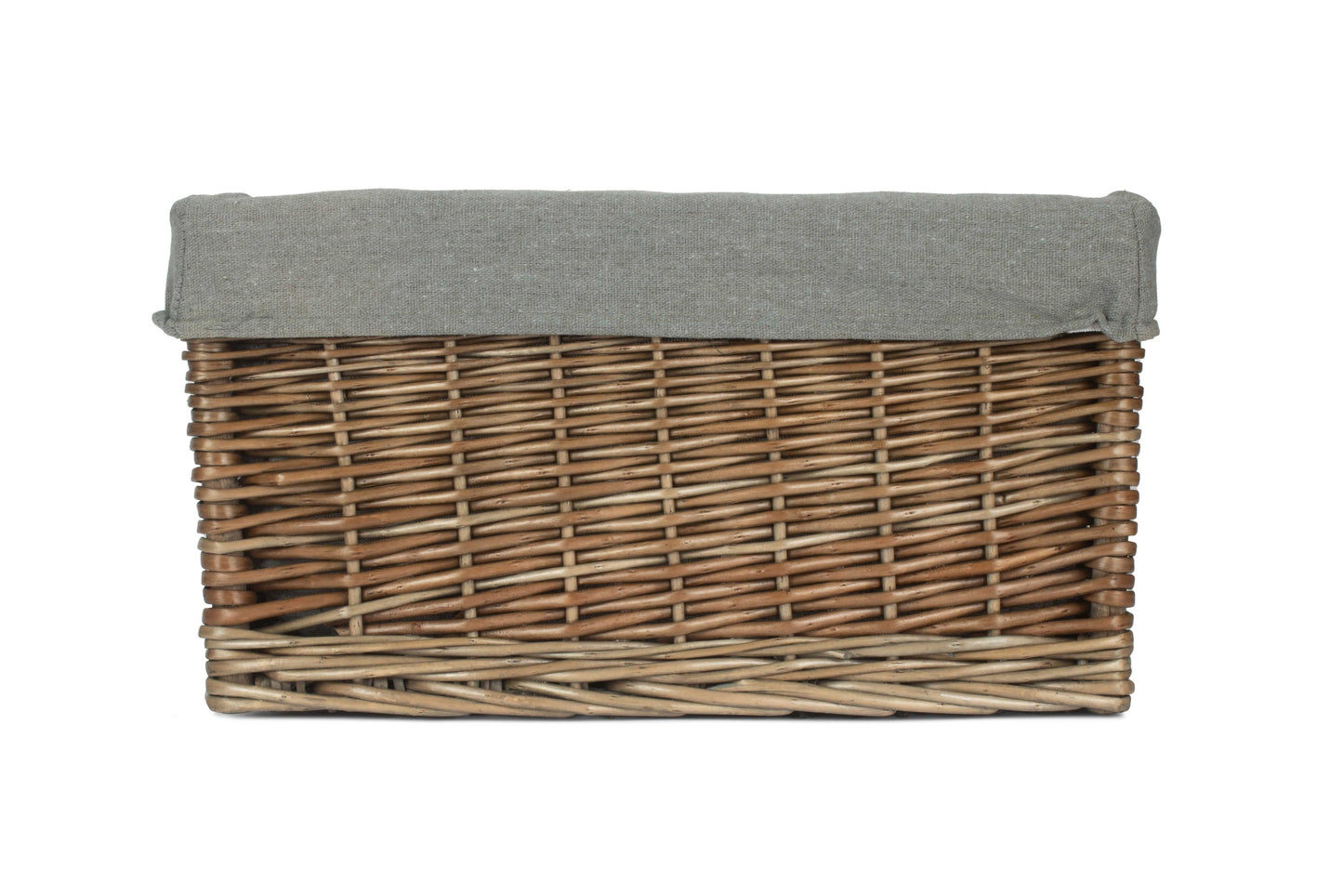 Medium Antique Wash Willow Storage Basket with Grey Sage Lining