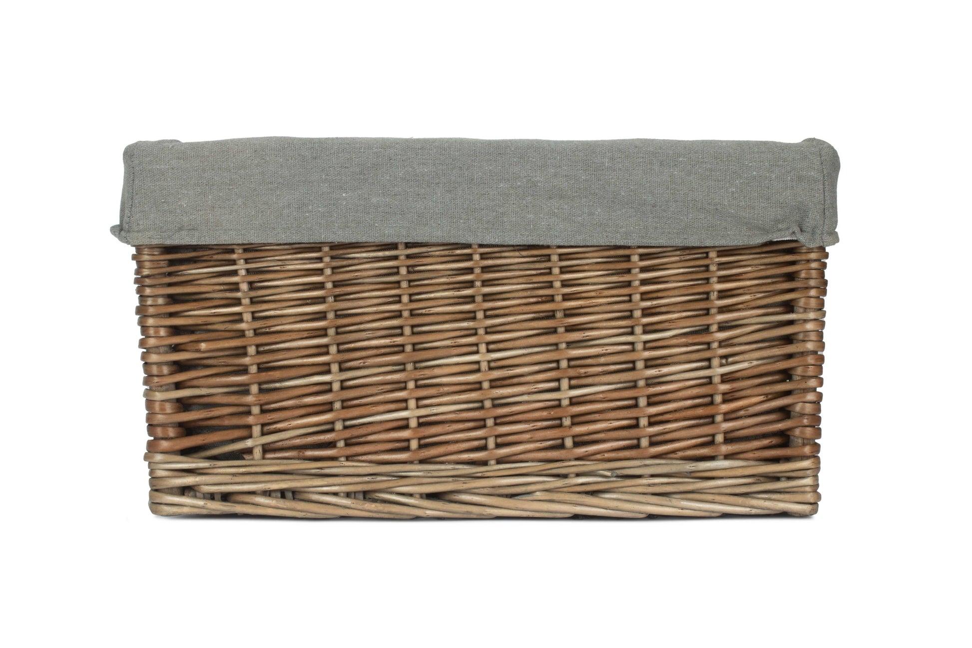 Medium Antique Wash Willow Storage Basket with Grey Sage Lining