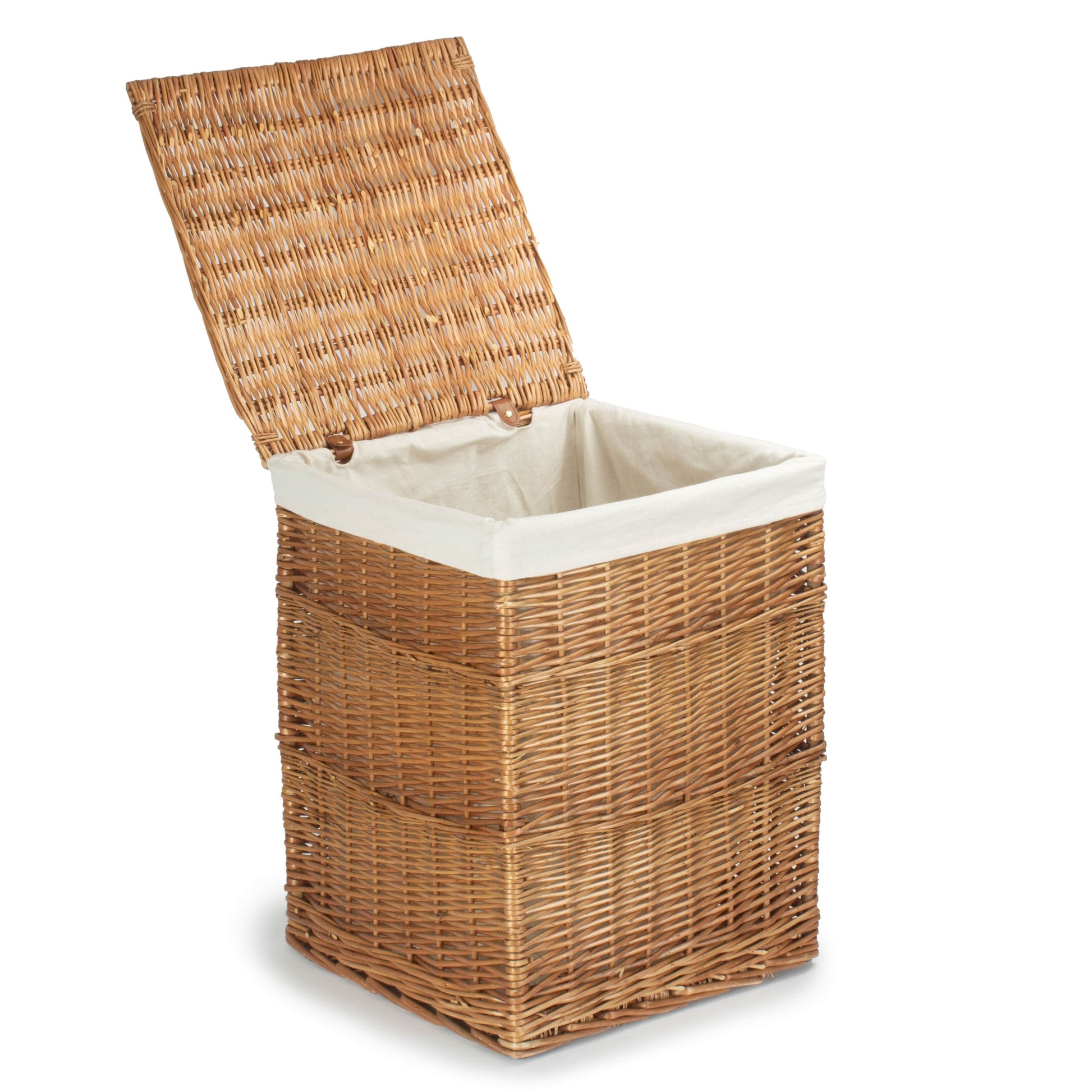 Light Steamed Willow Square Laundry Basket with White Lining - Large