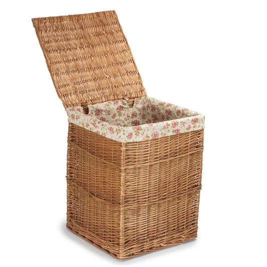 Light Steamed Willow Square Laundry Basket with Garden Rose Lining - Large