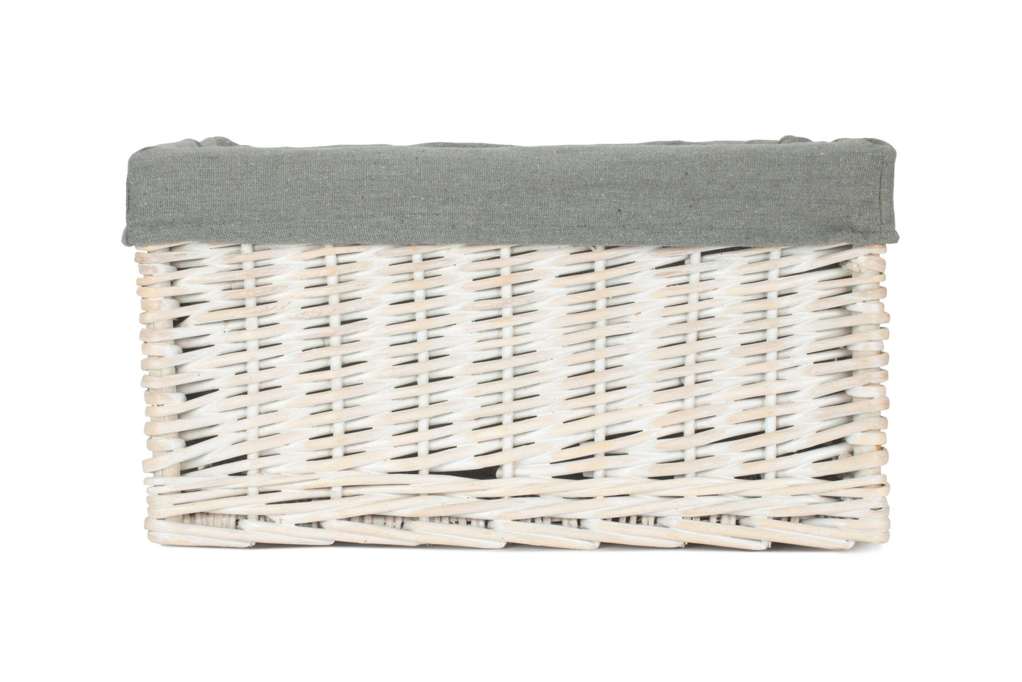 Medium White Wash Willow Storage Basket with Grey Sage Lining