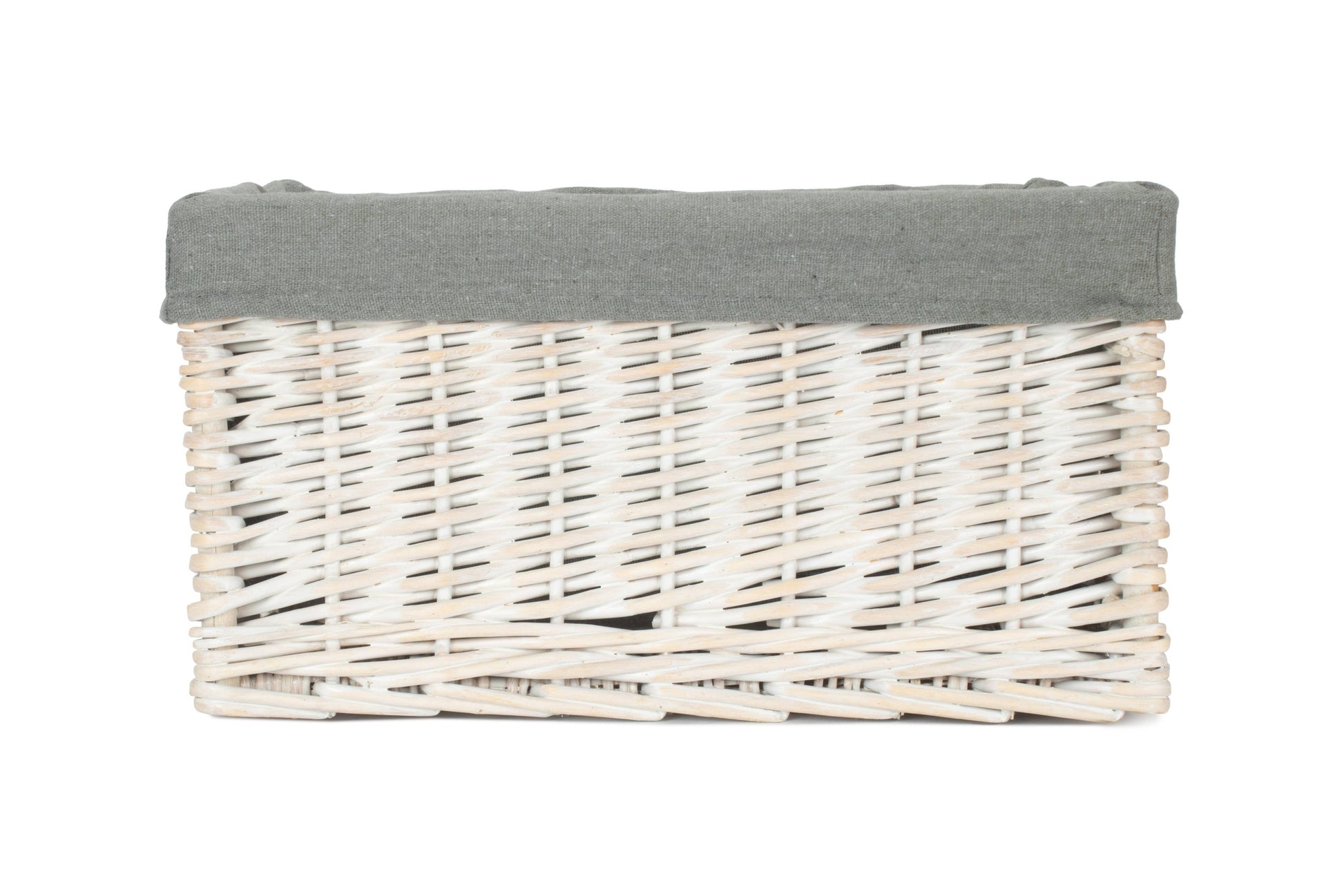 Medium White Wash Willow Storage Basket with Grey Sage Lining