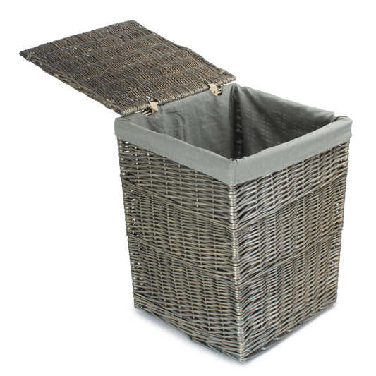 Antique Wash Willow Large Square Laundry Basket with Grey Sage Lining