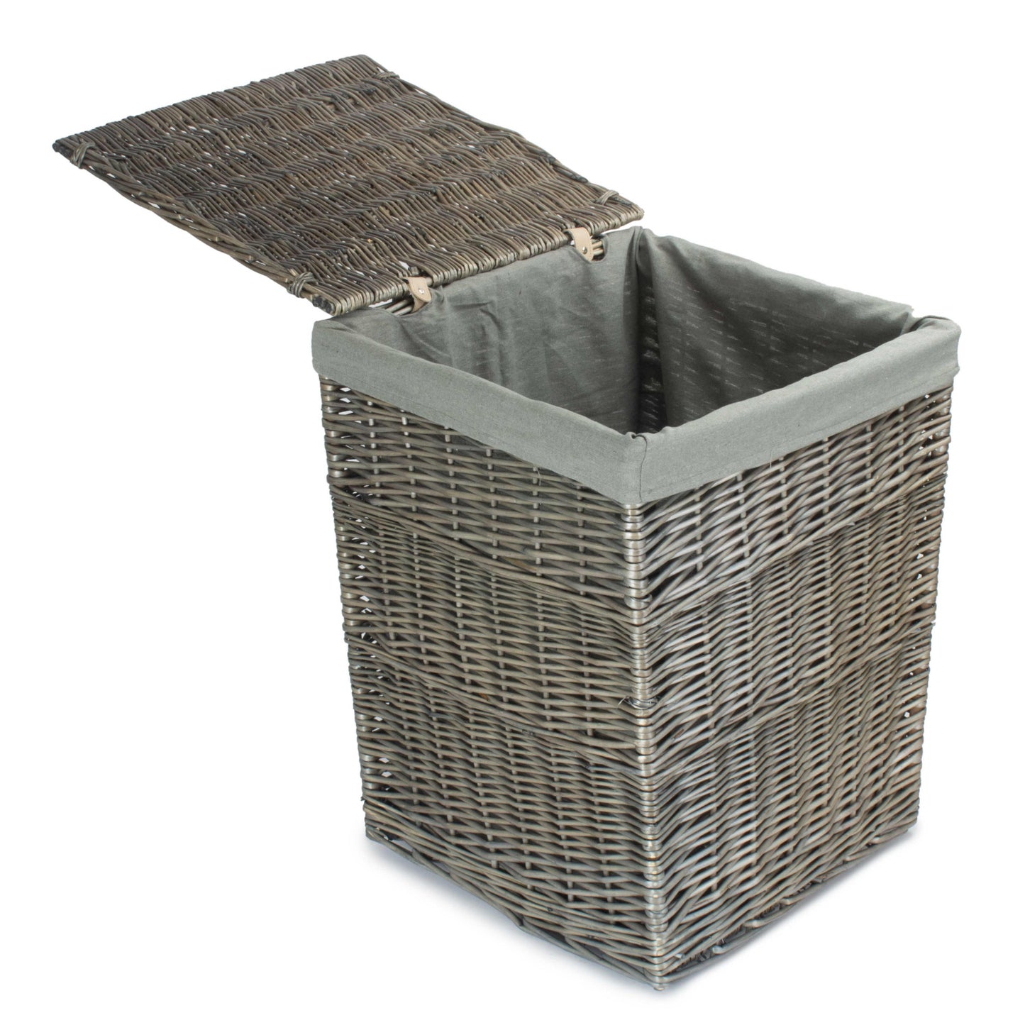 Antique Wash Willow Large Square Laundry Basket with Grey Sage Lining