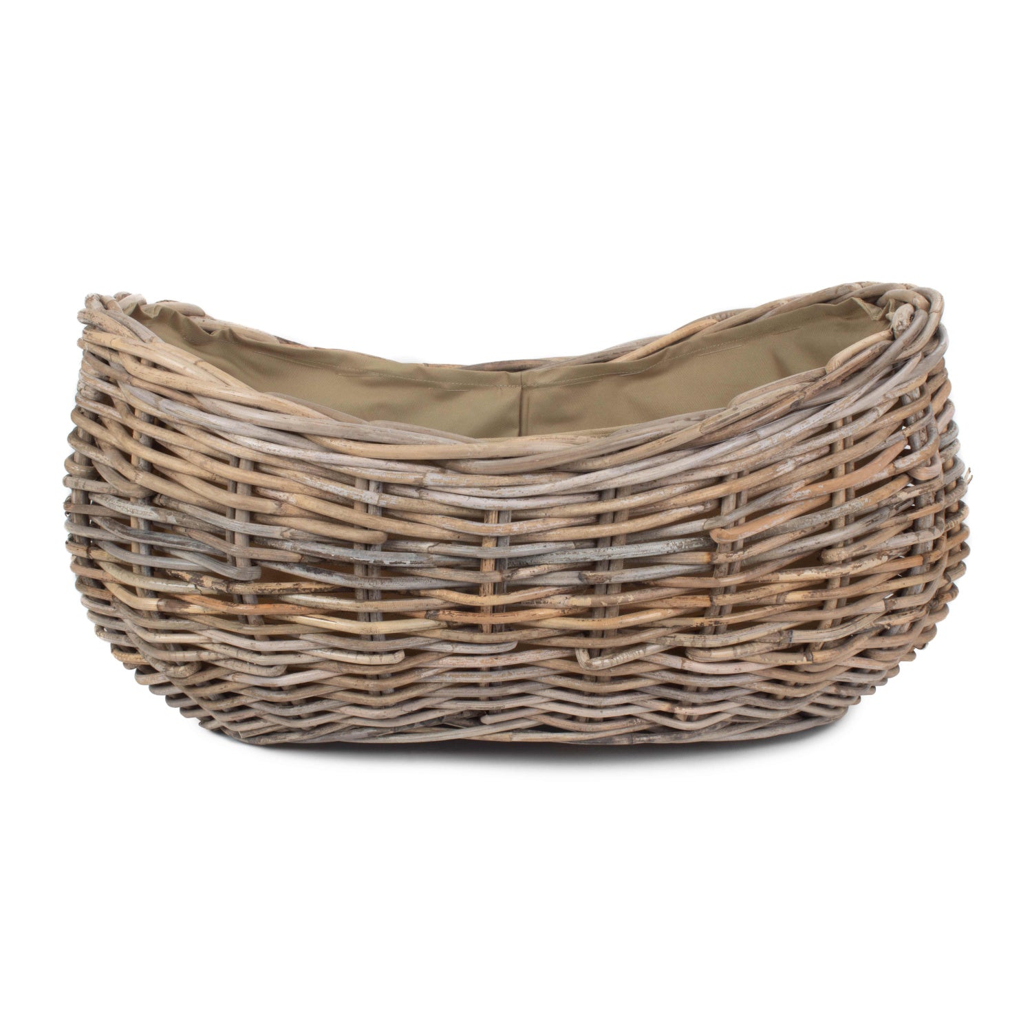 Large Boat Shaped Rattan Log Basket With Cordura Lining