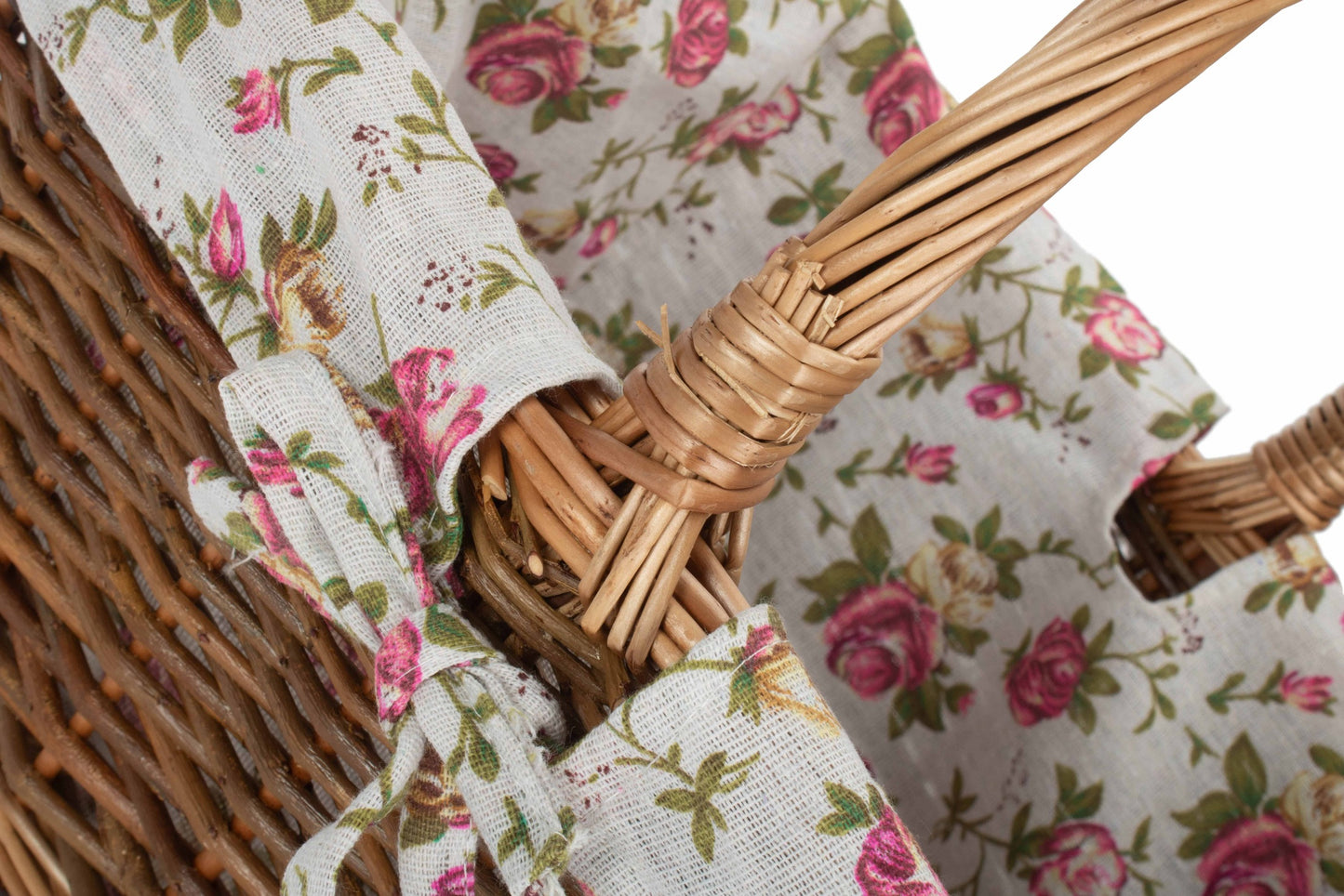 Rectangular Unpeeled Willow Shopper Basket with Garden Rose Lining - Size 2 Medium