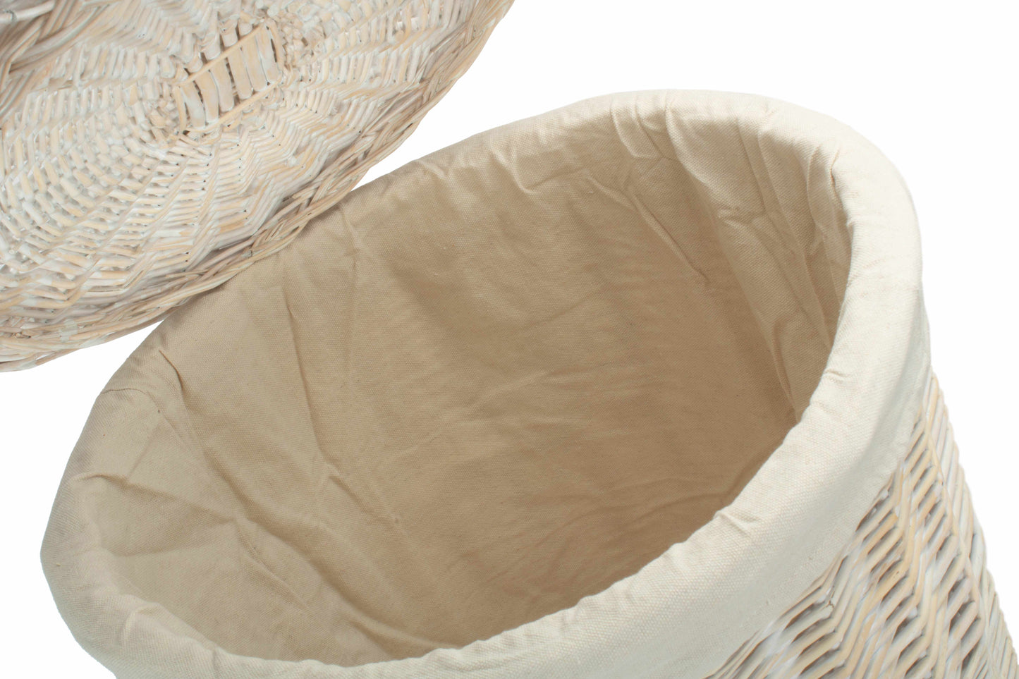 White Wash Willow Round Laundry Hamper with White Lining - Large