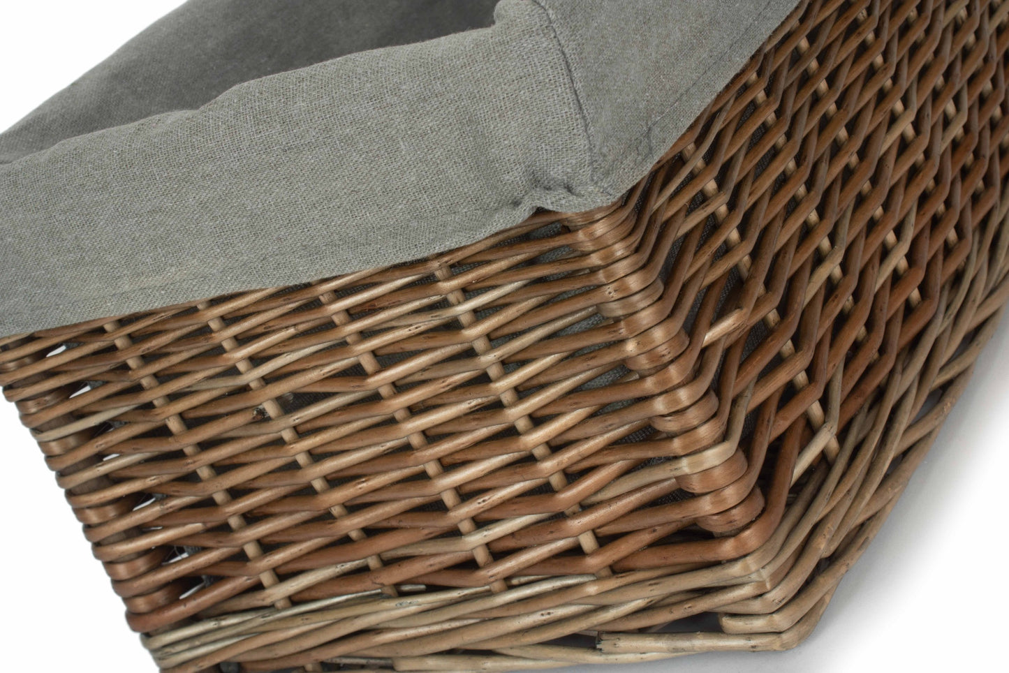 Medium Antique Wash Willow Storage Basket with Grey Sage Lining