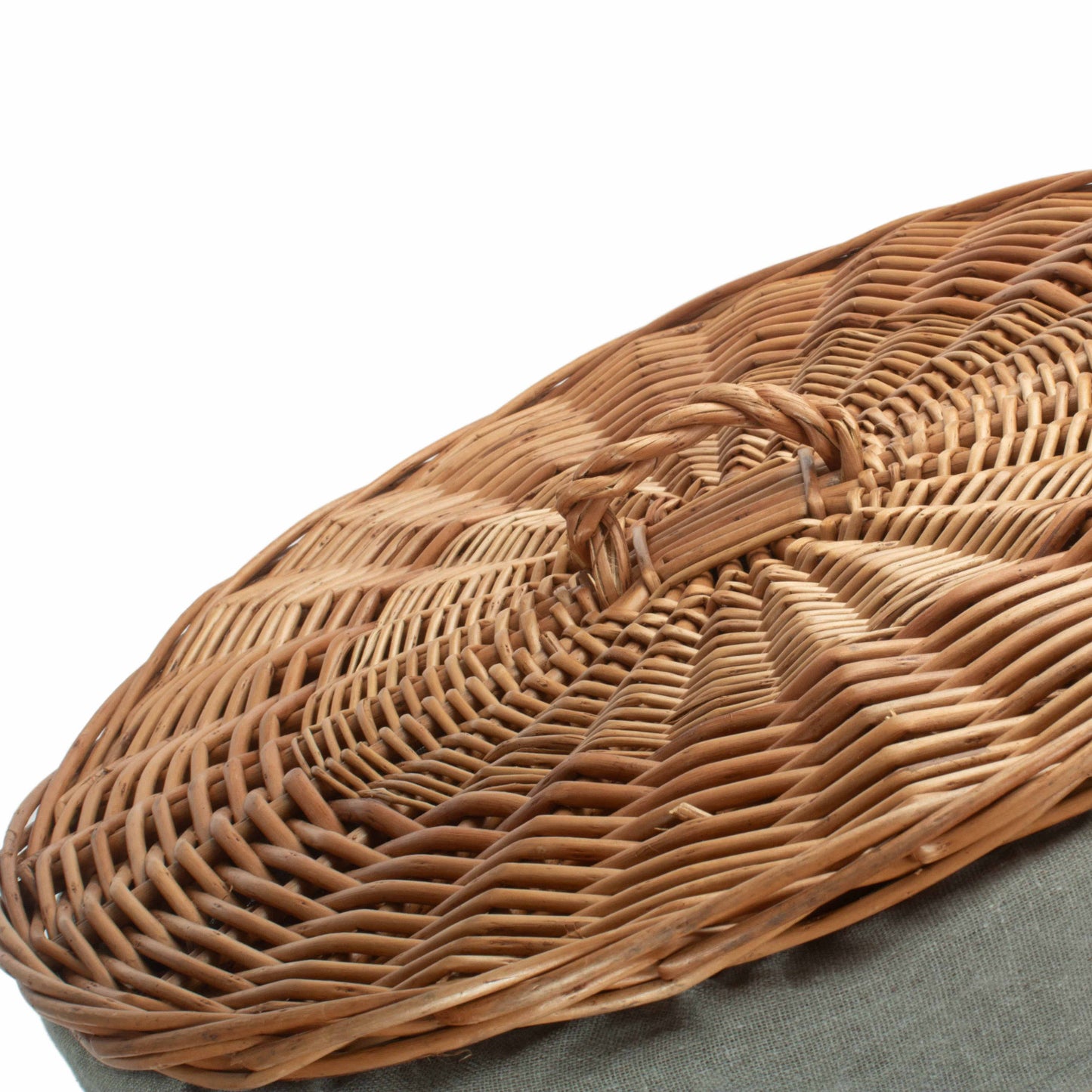 Light Steamed WIllow Round Linen Basket with Grey Sage Lining - Large