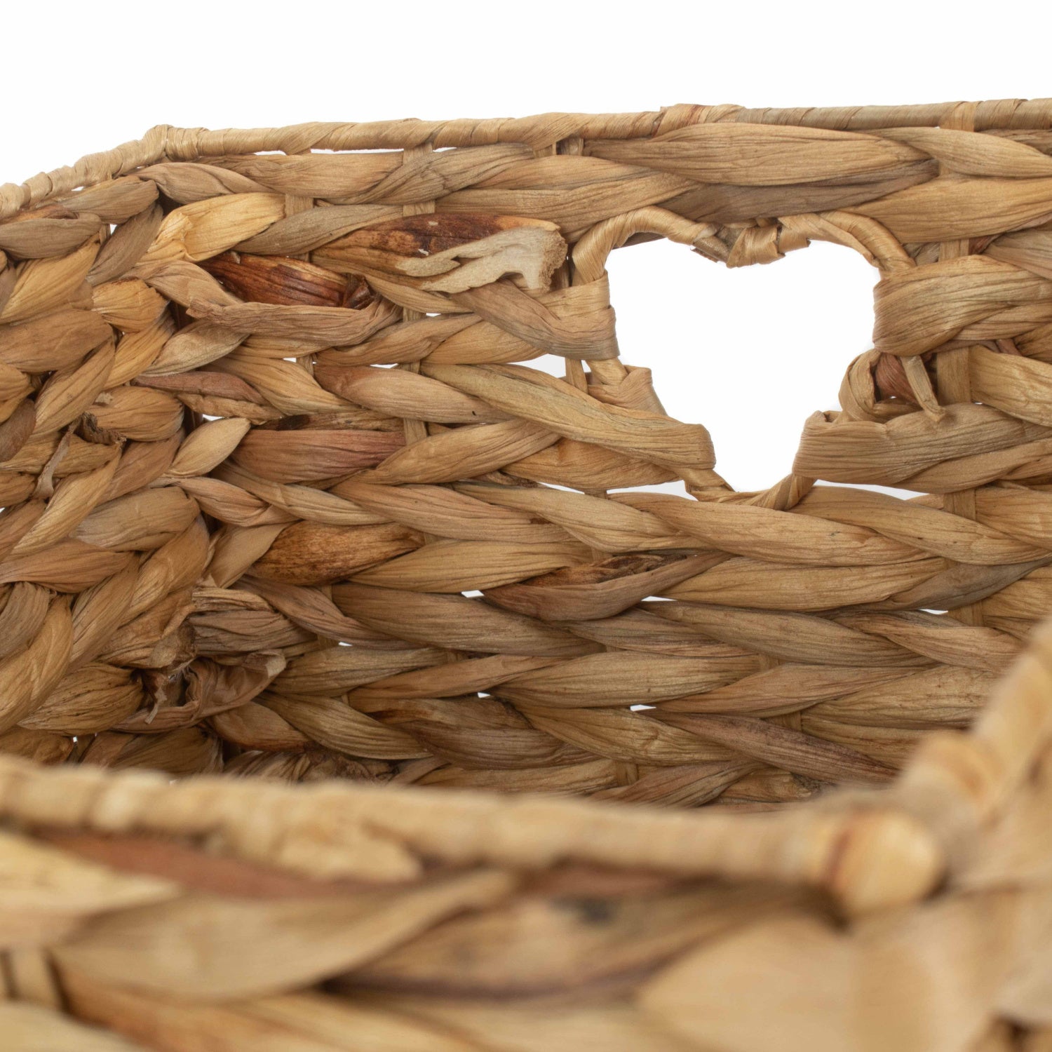 Small Water Hyacinth Storage Basket Size 2 with Heart Cut-Out Handles