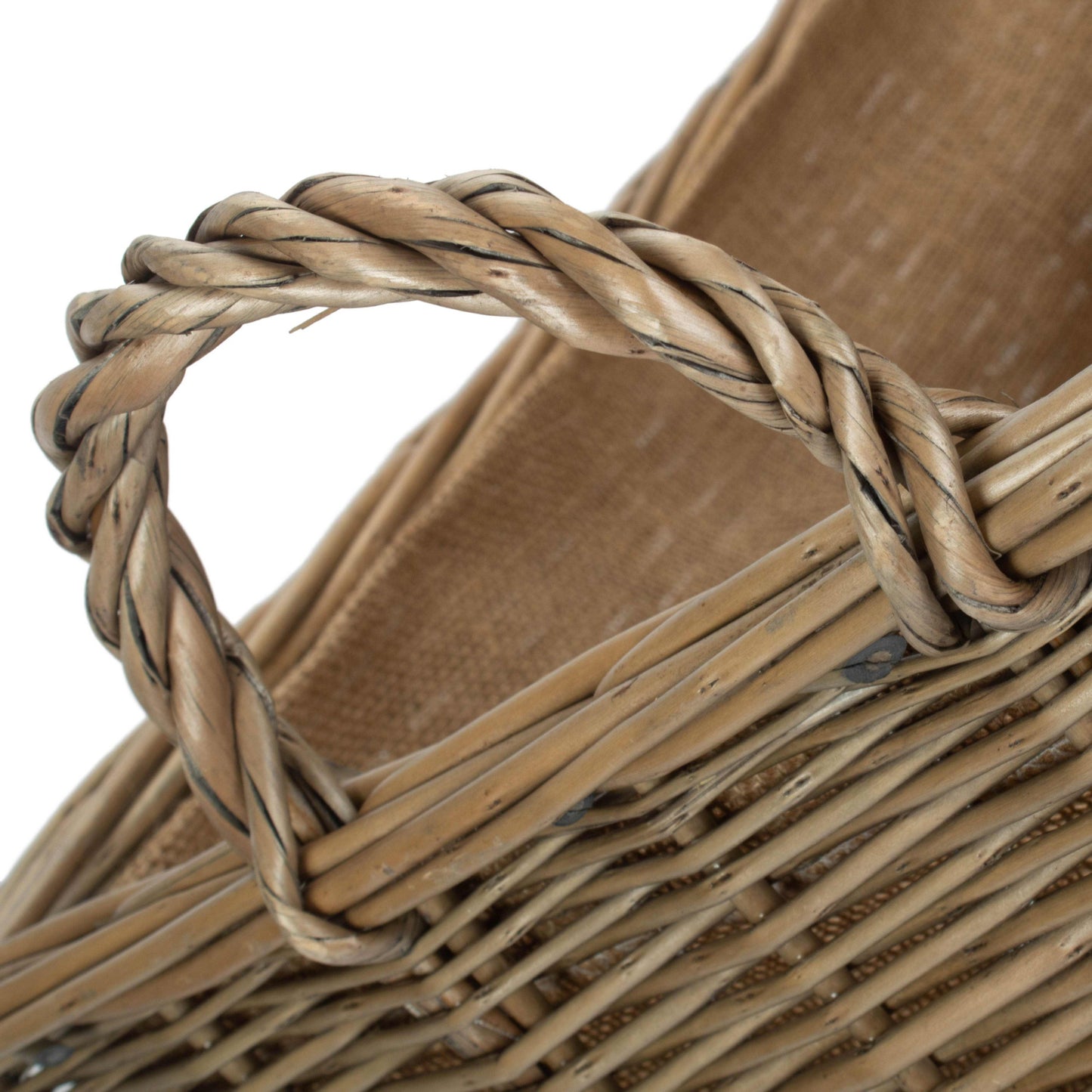 Large Antique Wash Rectangular Hessian Lined Basket