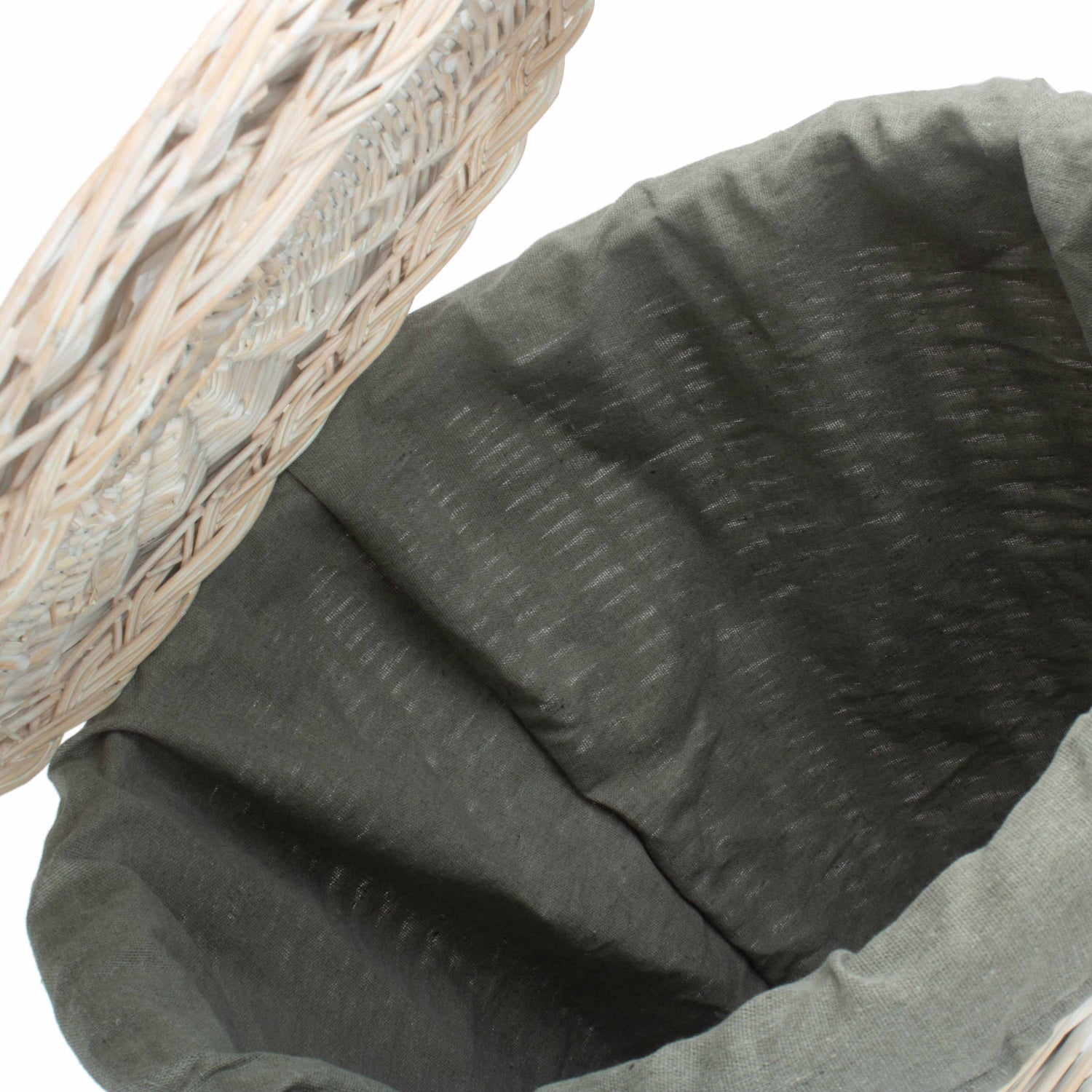 White Wash Willow Round Laundry Hamper With Grey Sage Lining - Large