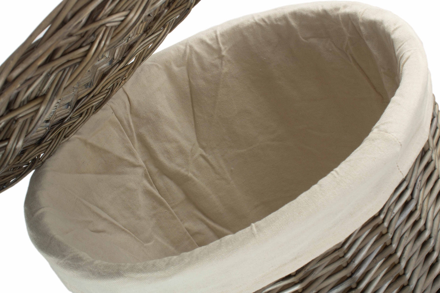 Antique Wash Willow Large Round Linen Basket with White Lining