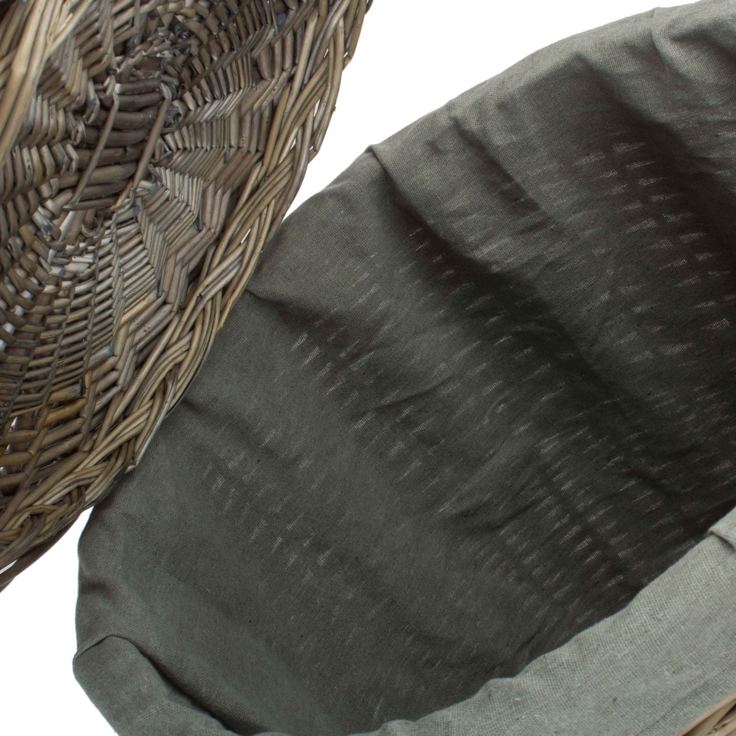 Antique Wash Willow Large Round Linen Basket with Grey Sage Lining