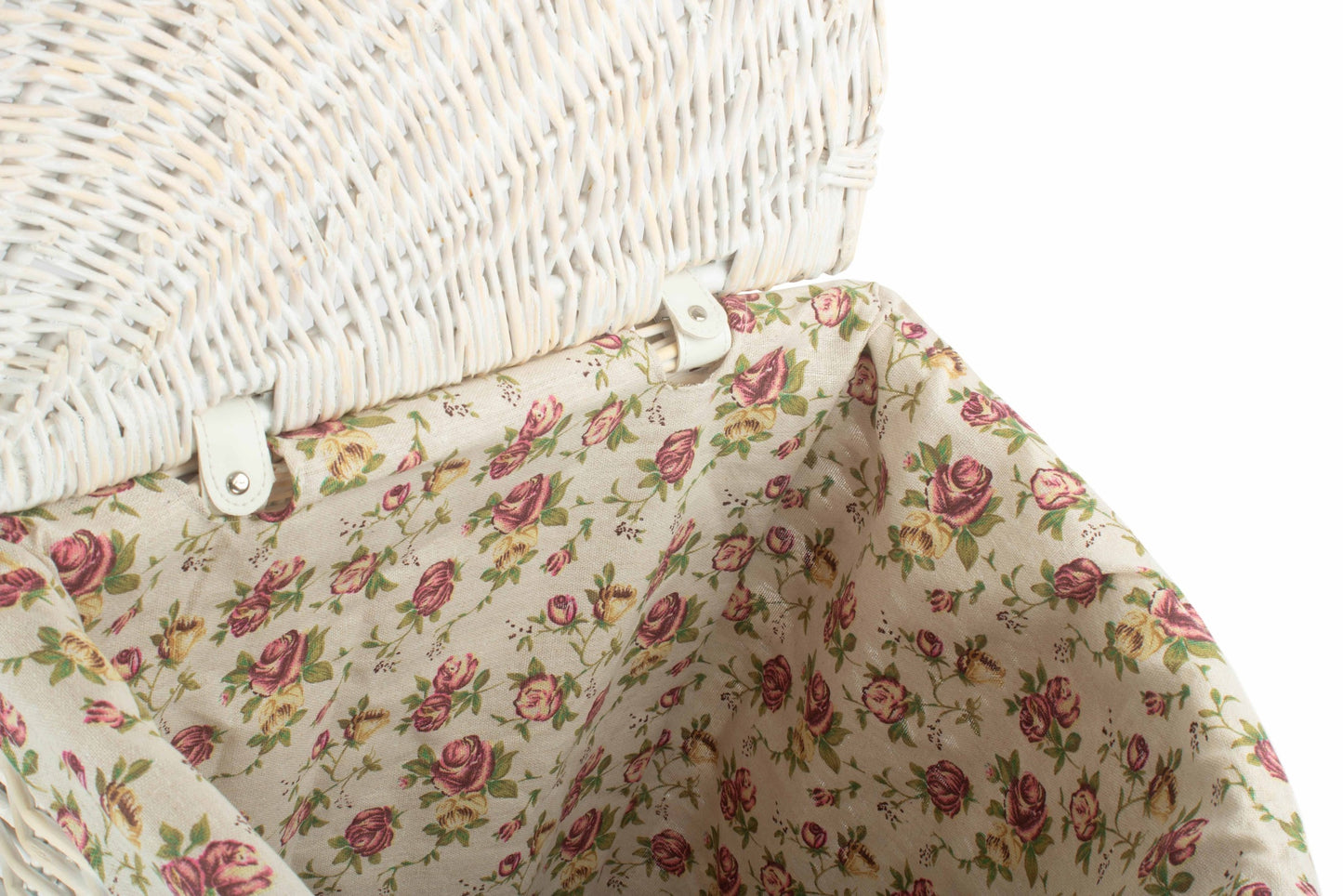 White Wash Willow Corner Laundry Hamper With Garden Rose Lining - Large