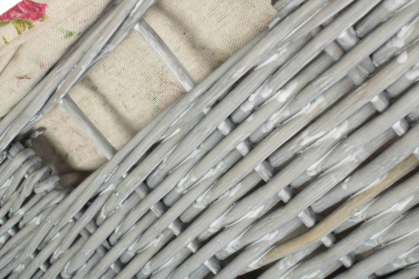 Grey Wash Willow Large Square Laundry Basket with Garden Rose Lining