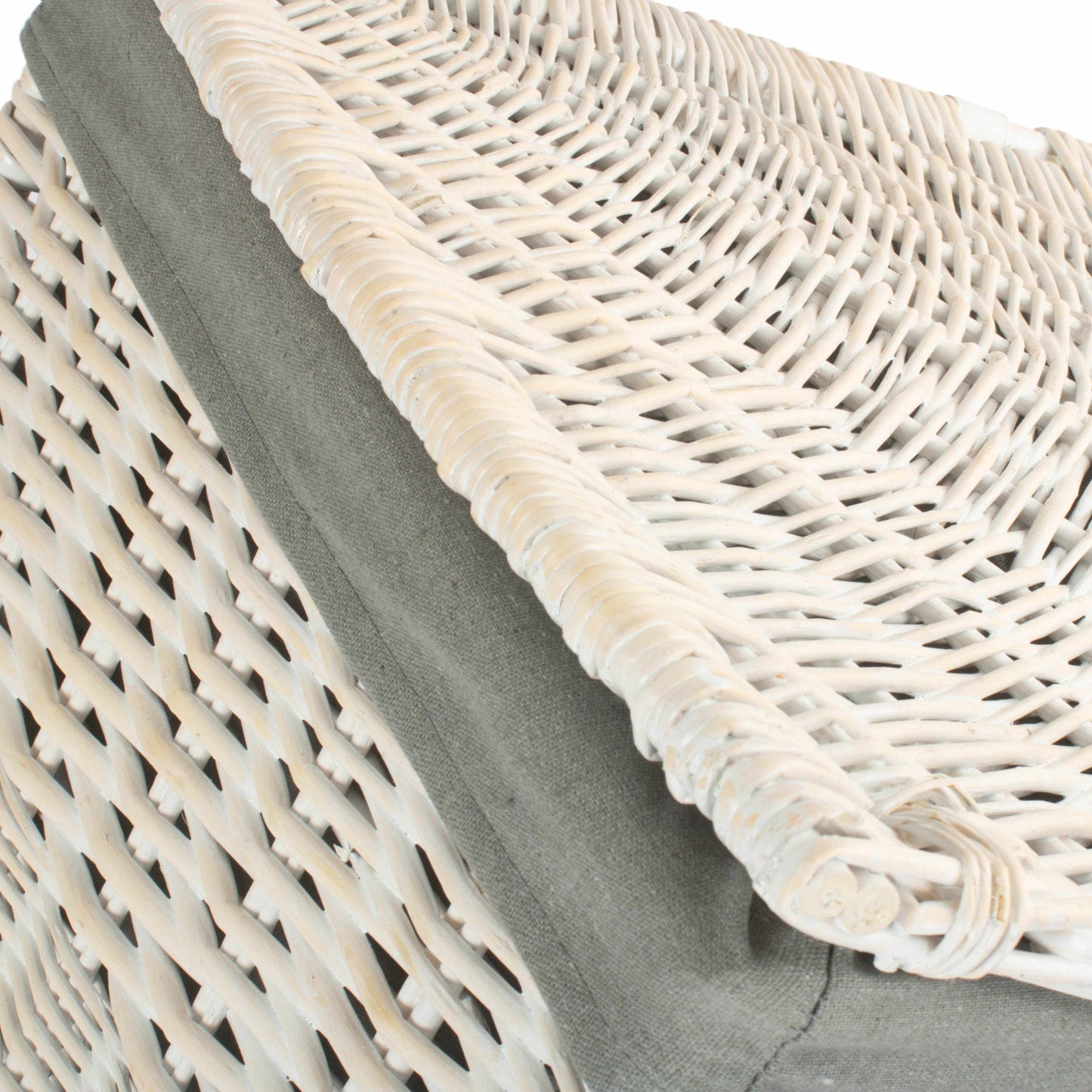 White Wash Willow Corner Laundry Hamper with Grey Sage Lining - Large