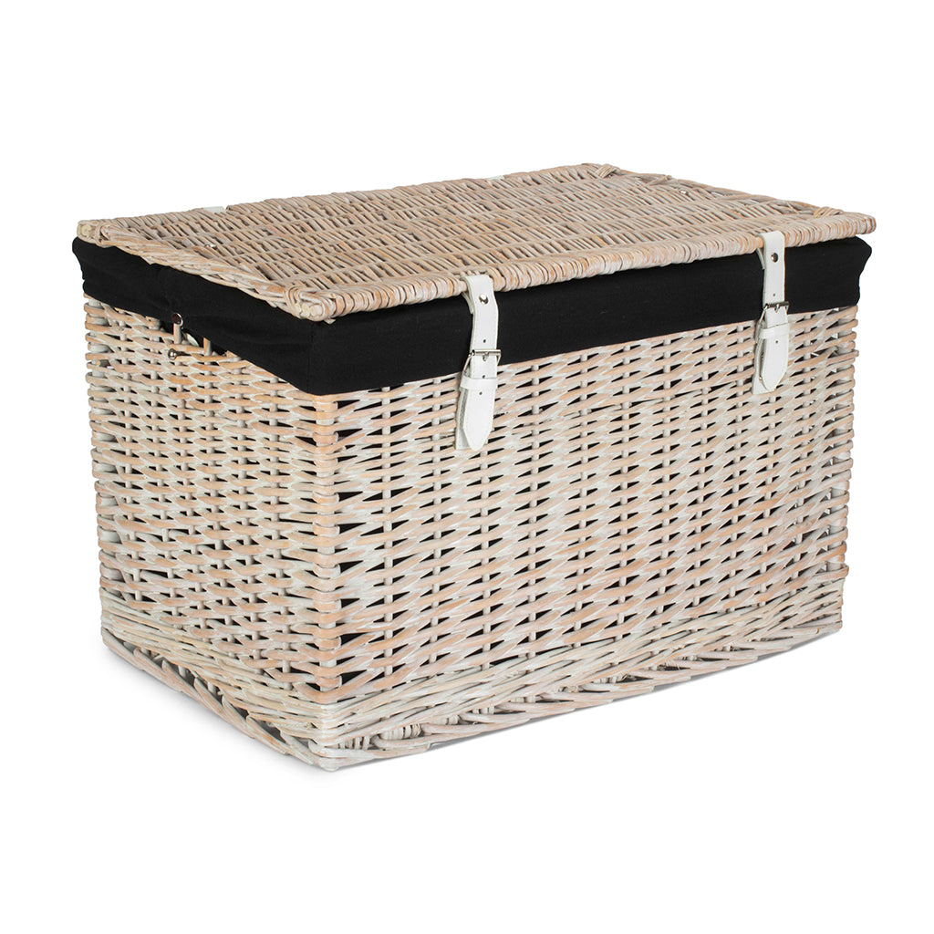 24 Inch White Wash Willow Chest Hamper with Black Lining