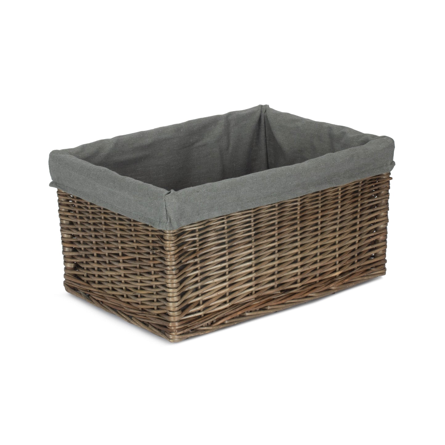 Large Antique Wash Willow Storage Basket with Grey Sage Lining