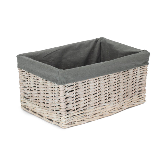 Large White Wash Willow Storage Basket with Grey Sage Lining