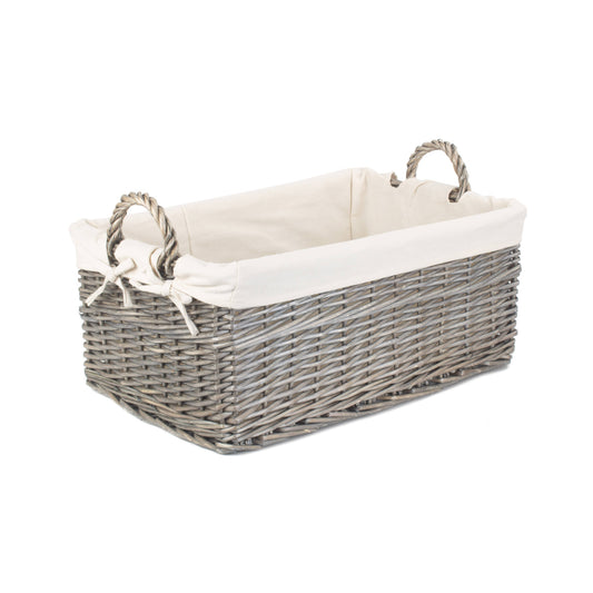 Large Shallow Antique Wash Storage Basket with White Lining