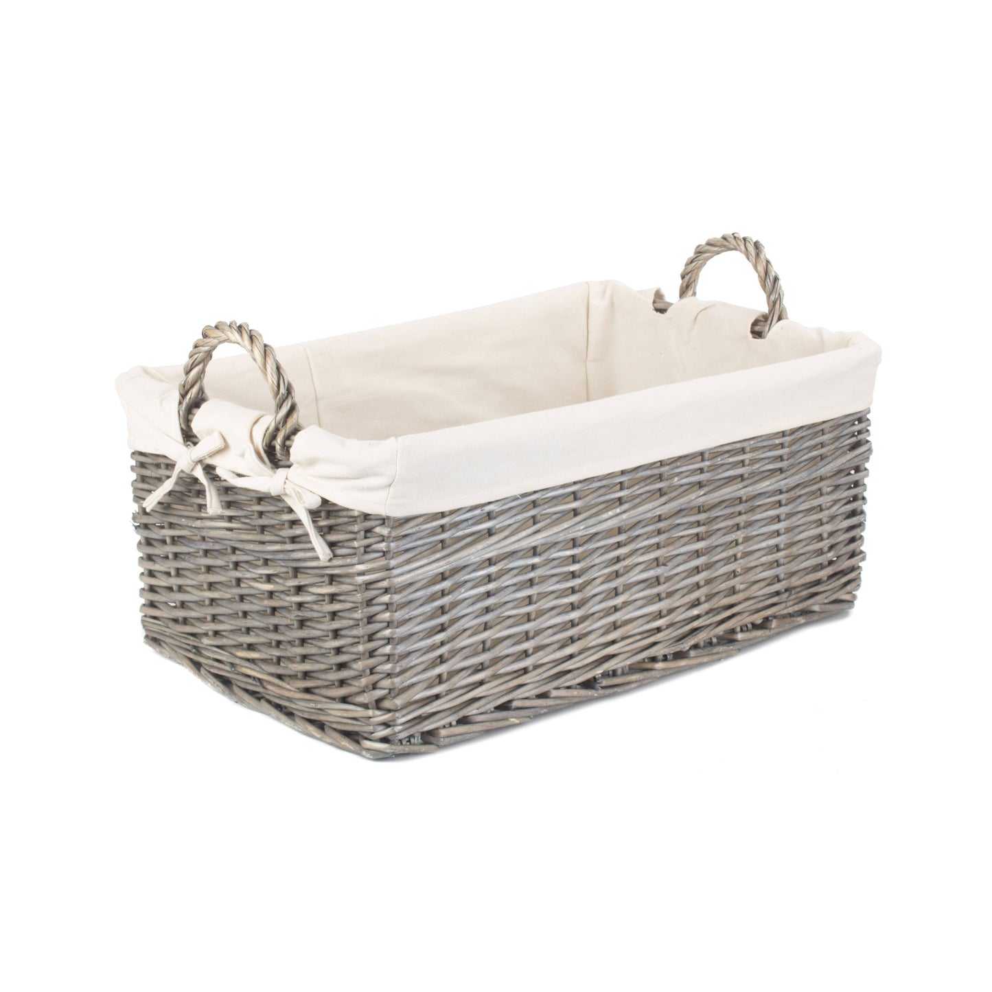 Large Shallow Antique Wash Storage Basket with White Lining