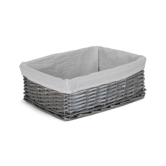 Large Antique Wash Wicker Storage Basket with White Lining