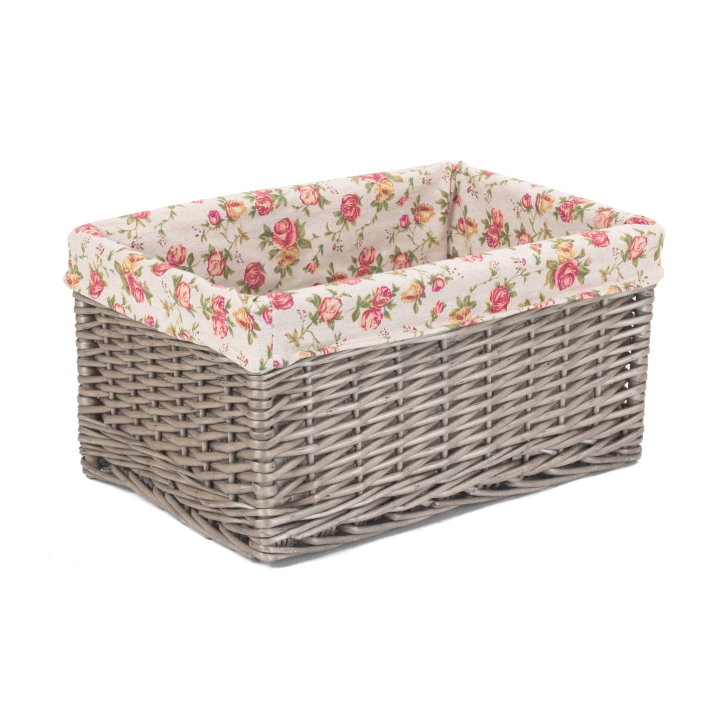Large Antique Wash Willow Storage Basekt with Garden Rose Lining