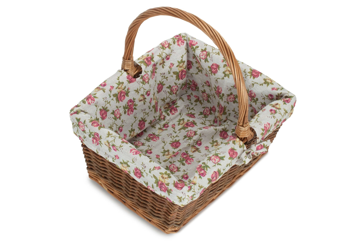 Rectangular Unpeeled Willow Shopper Basket with Garden Rose Lining - Size 3 Large