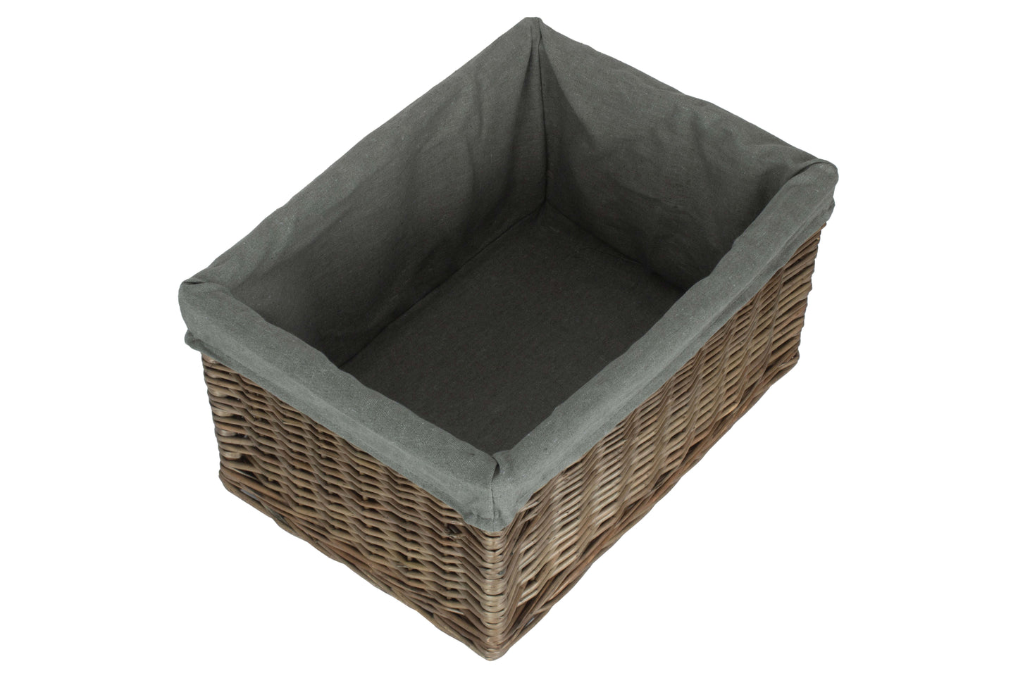 Large Antique Wash Willow Storage Basket with Grey Sage Lining